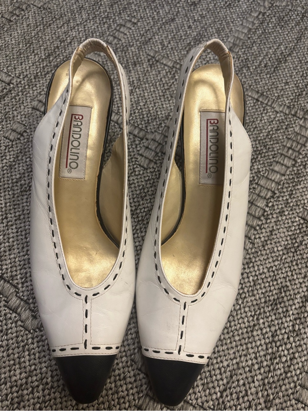Bandolino White and Black Pointed Slingback Heels